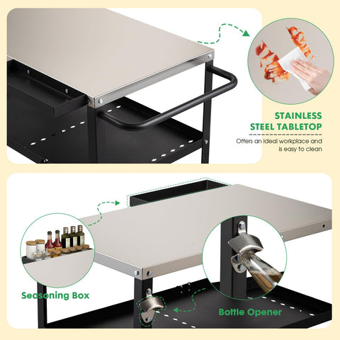 GVGBUK stainless steel pizza oven table provides durable, rust-proof workspace