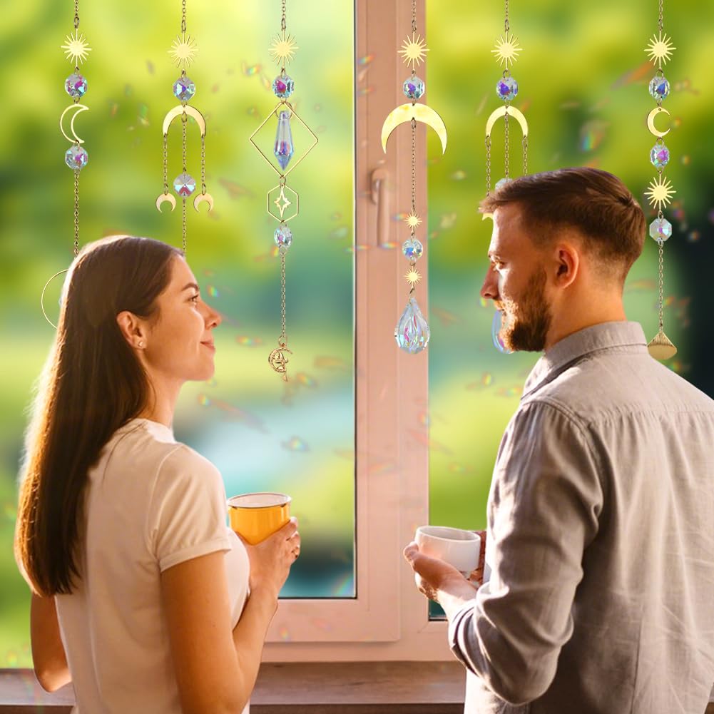 GWAHSA crystal prism pendants reflecting colors for a vibrant window display.