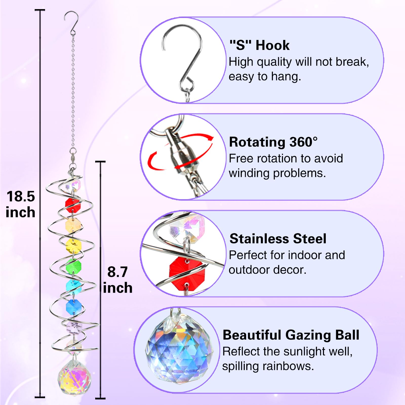 GWAHSA crystal suncatcher seven chakra beads enhances window decor with prismatic light.