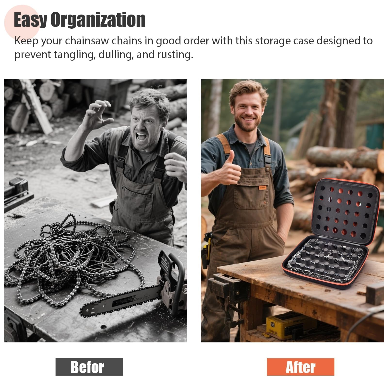 GWCASE capacity feature highlights storage for 6–12 chains of different sizes.