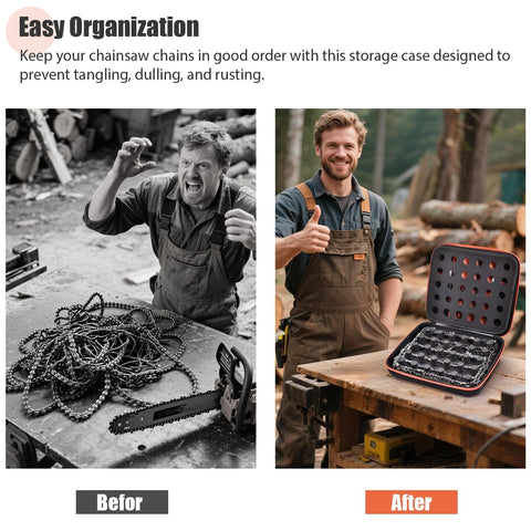 GWCASE capacity feature highlights storage for 6–12 chains of different sizes.