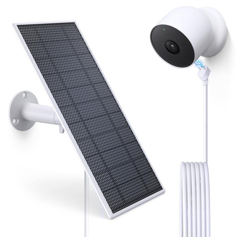 GwcLy Nest solar panel 5W powering the camera with sunlight for reliable charging.