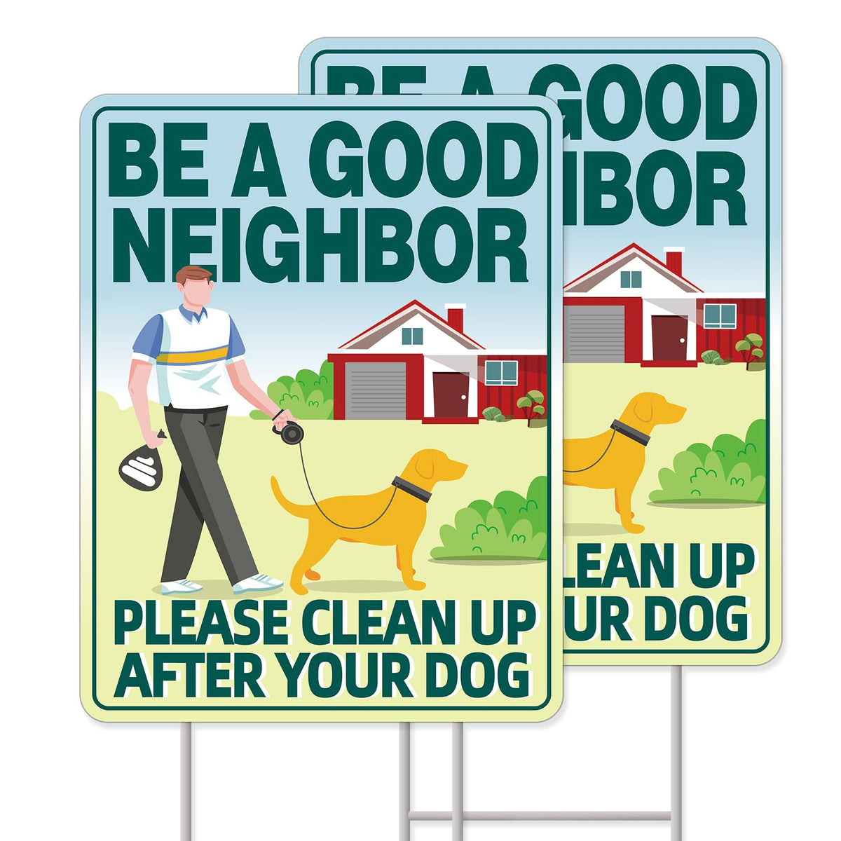 GXGGUS Clean UP After Your Dog signs front view in outdoor lawn setting, durable and visible