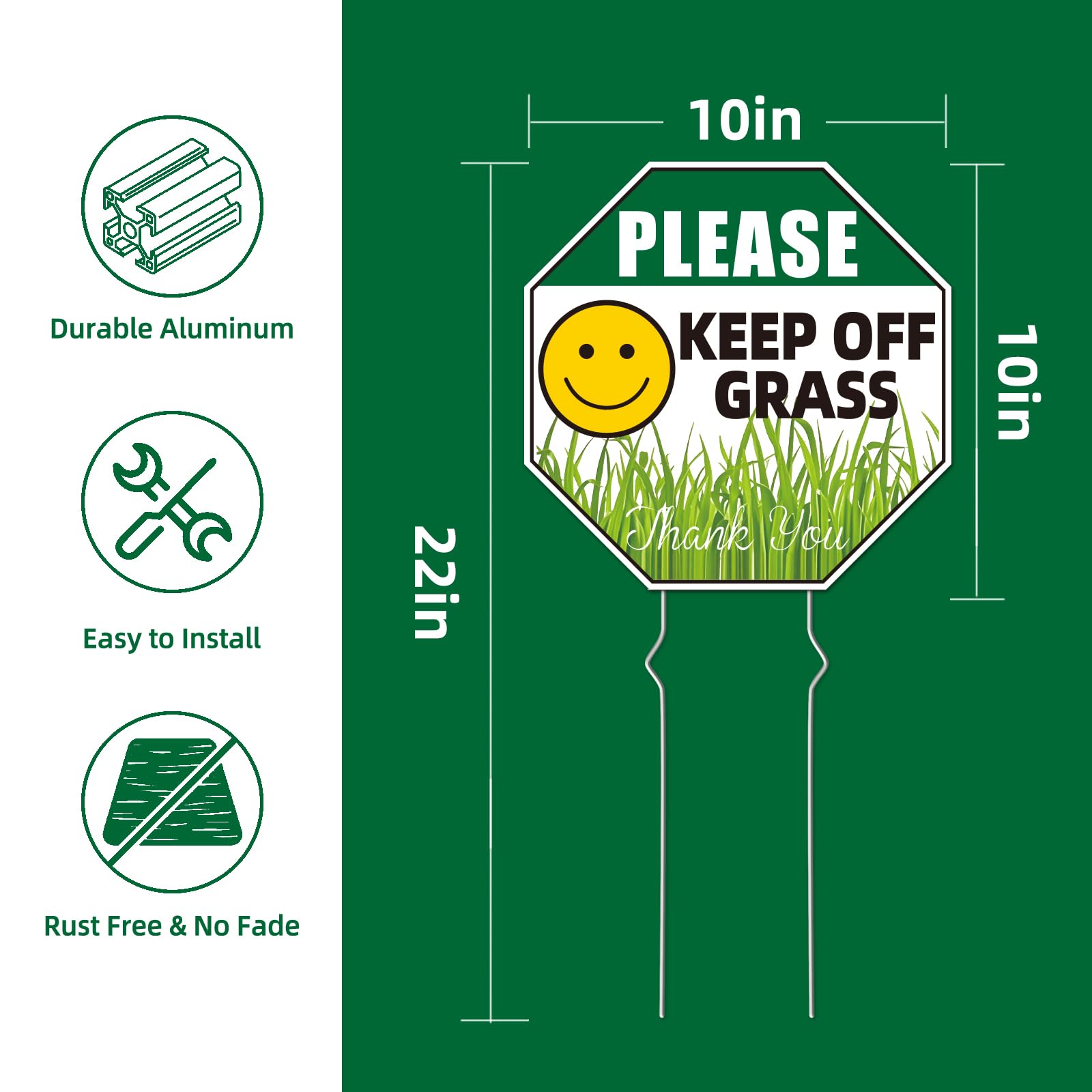 GXGGUS Keep Off Grass Sign is double-sided for visibility from multiple angles.