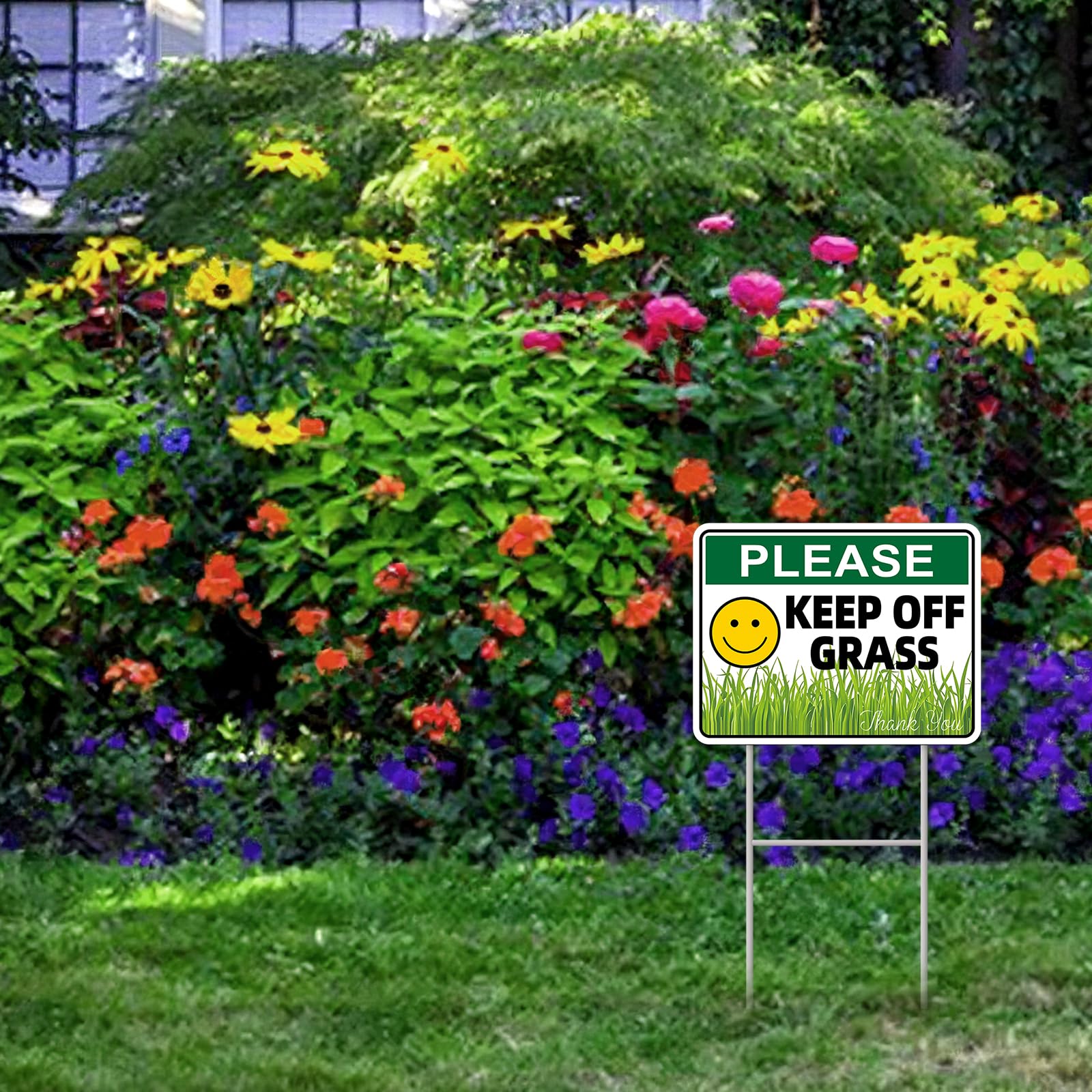 GXGGUS Keep Off Grass sign with stake assembly ready for quick ground insertion