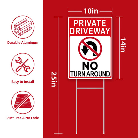 GXGGUS No Turn Around Driveway Sign on stake for quick setup