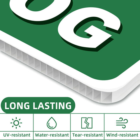 GXGGUS Outdoor yard sign material highlights UV-coated plastic for weather resistance.