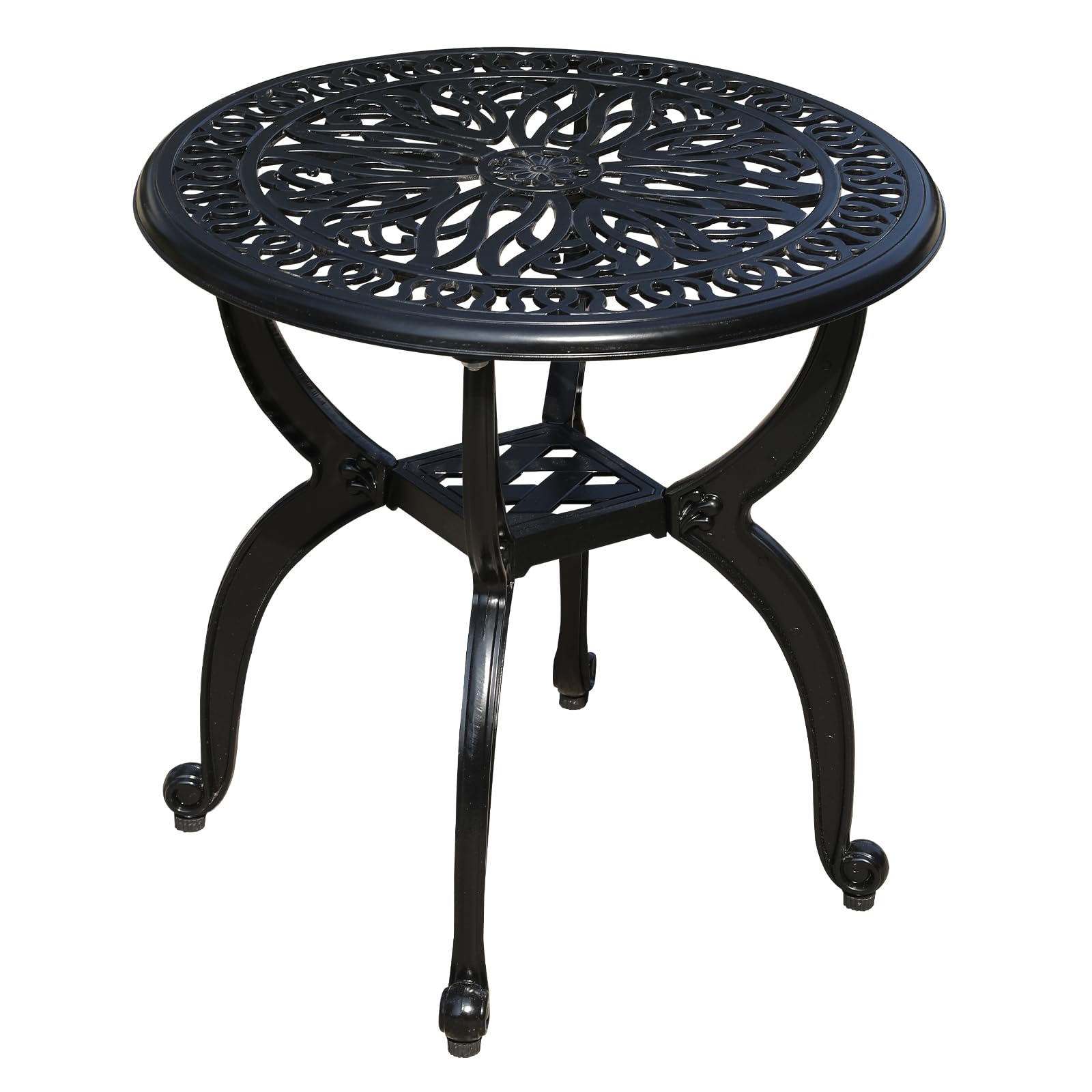 GXOUTAL cast aluminum side table with ornate top, durable outdoor centerpiece for patio.