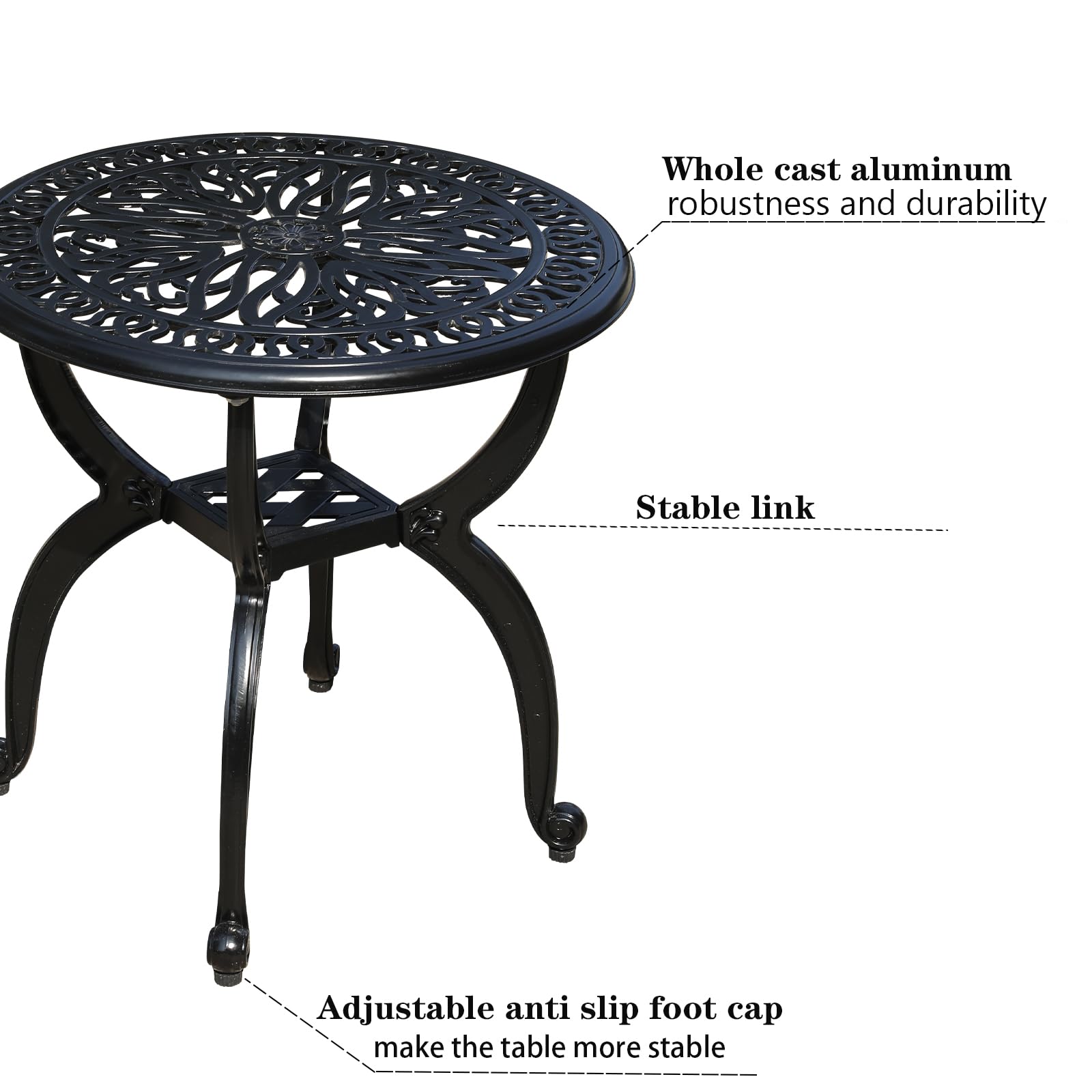 GXOUTAL side table with adjustable feet for stability on uneven surfaces.