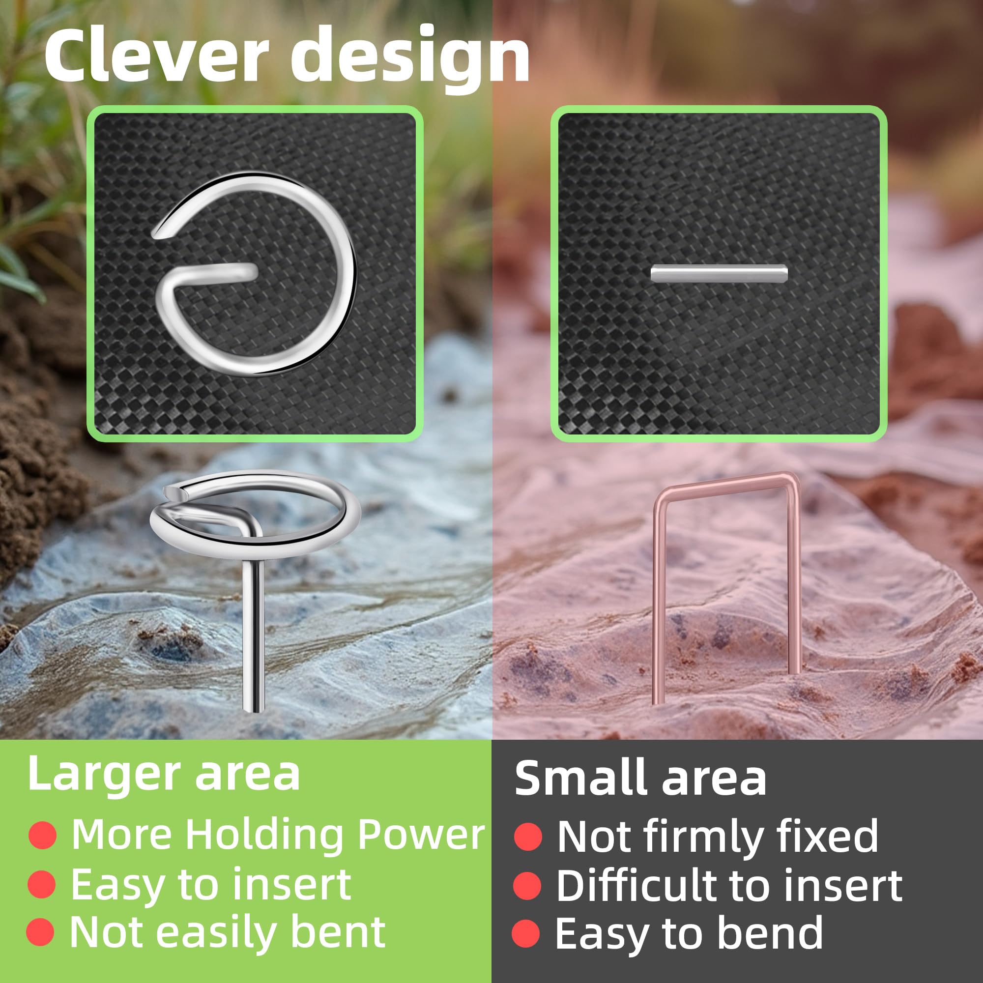 Thickened 0.16-inch pins resist bending for long-lasting landscape fabric security.