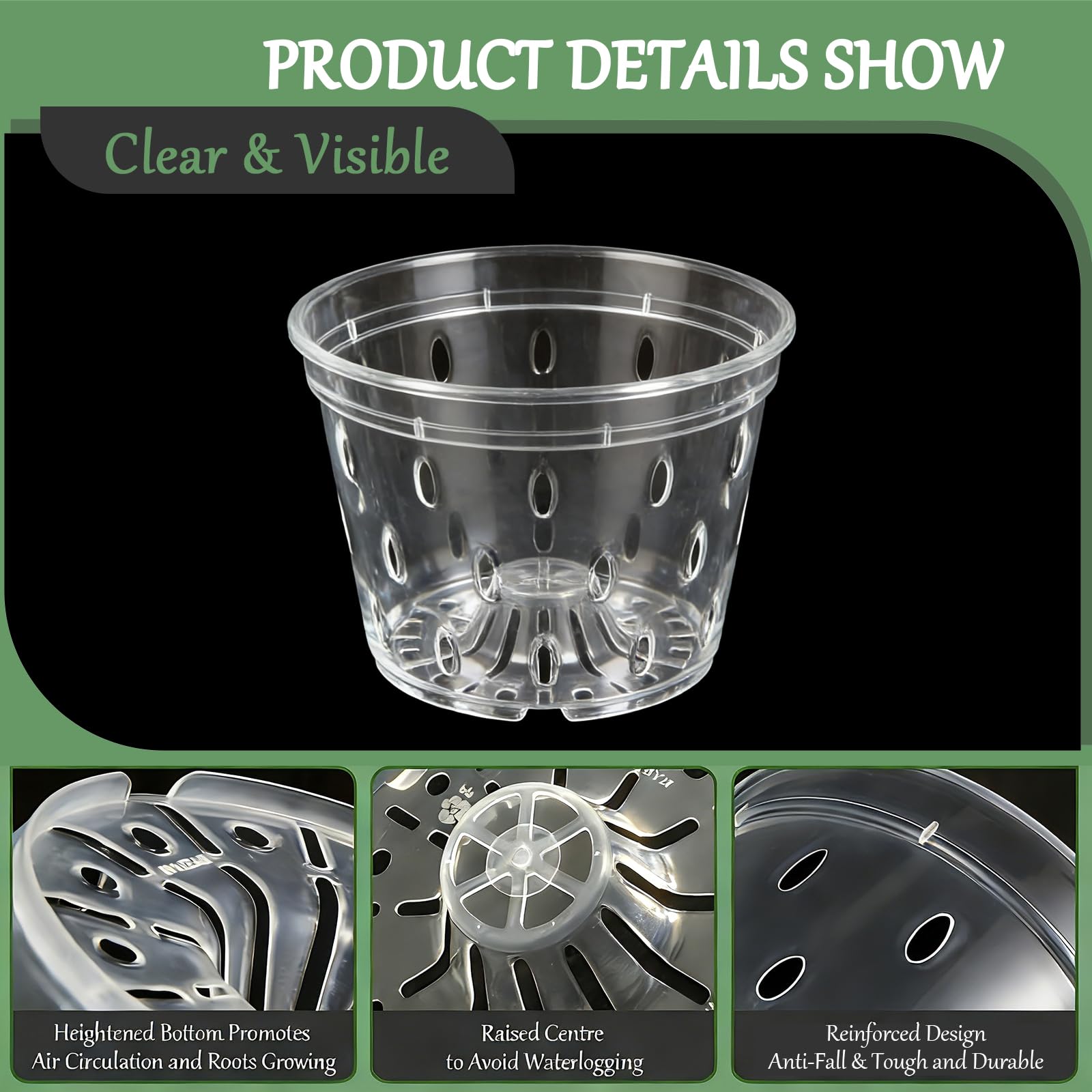 Gyfofix 5-inch clear plastic pot with drainage holes highlighting water management.