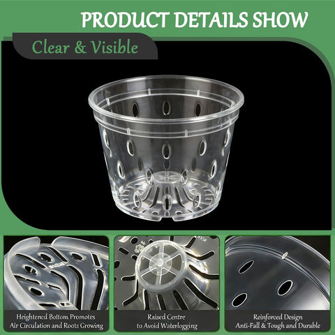 Gyfofix 5-inch clear plastic pot with drainage holes highlighting water management.