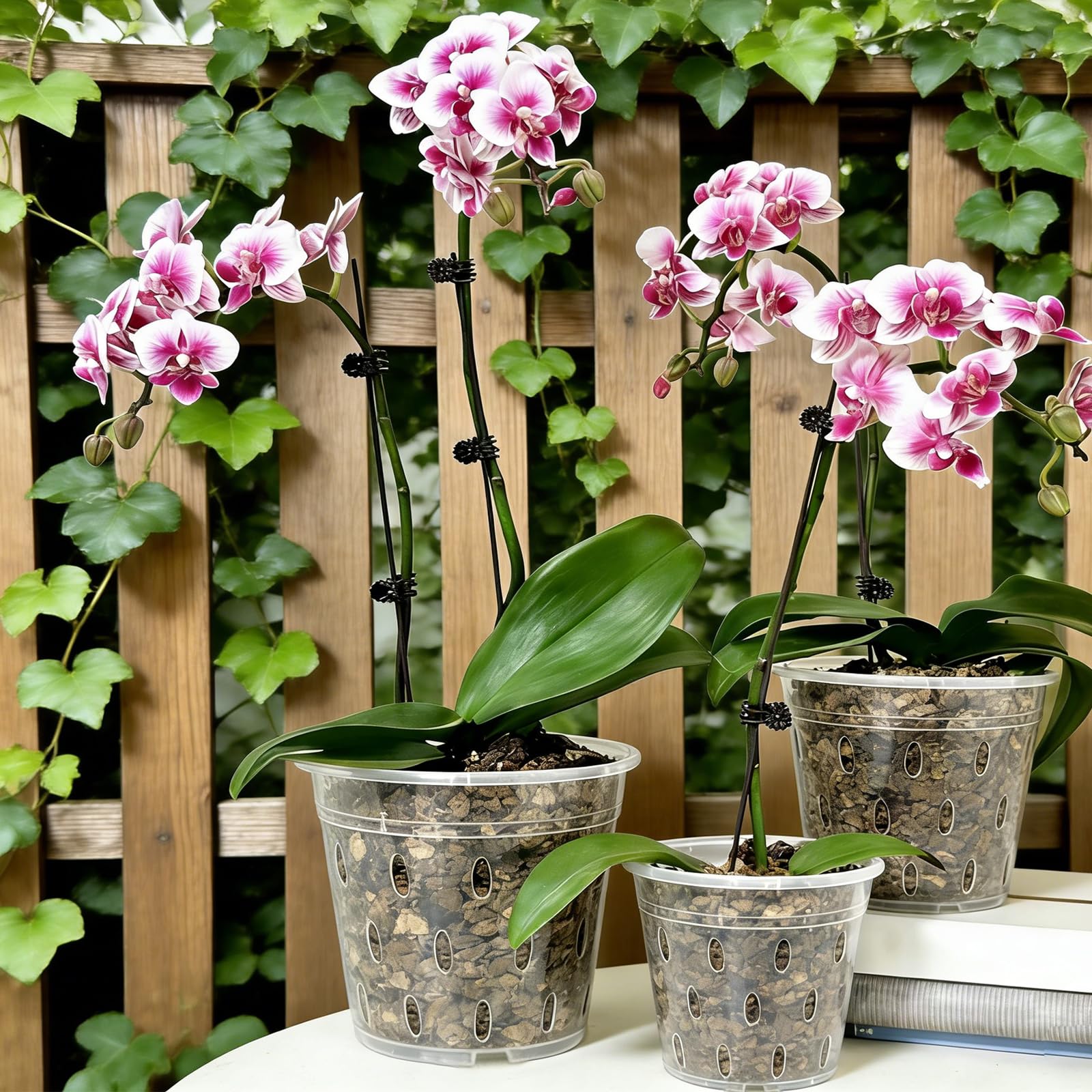 Gyfofix durable plastic orchid pot packaging emphasizes long-lasting, reusable design.