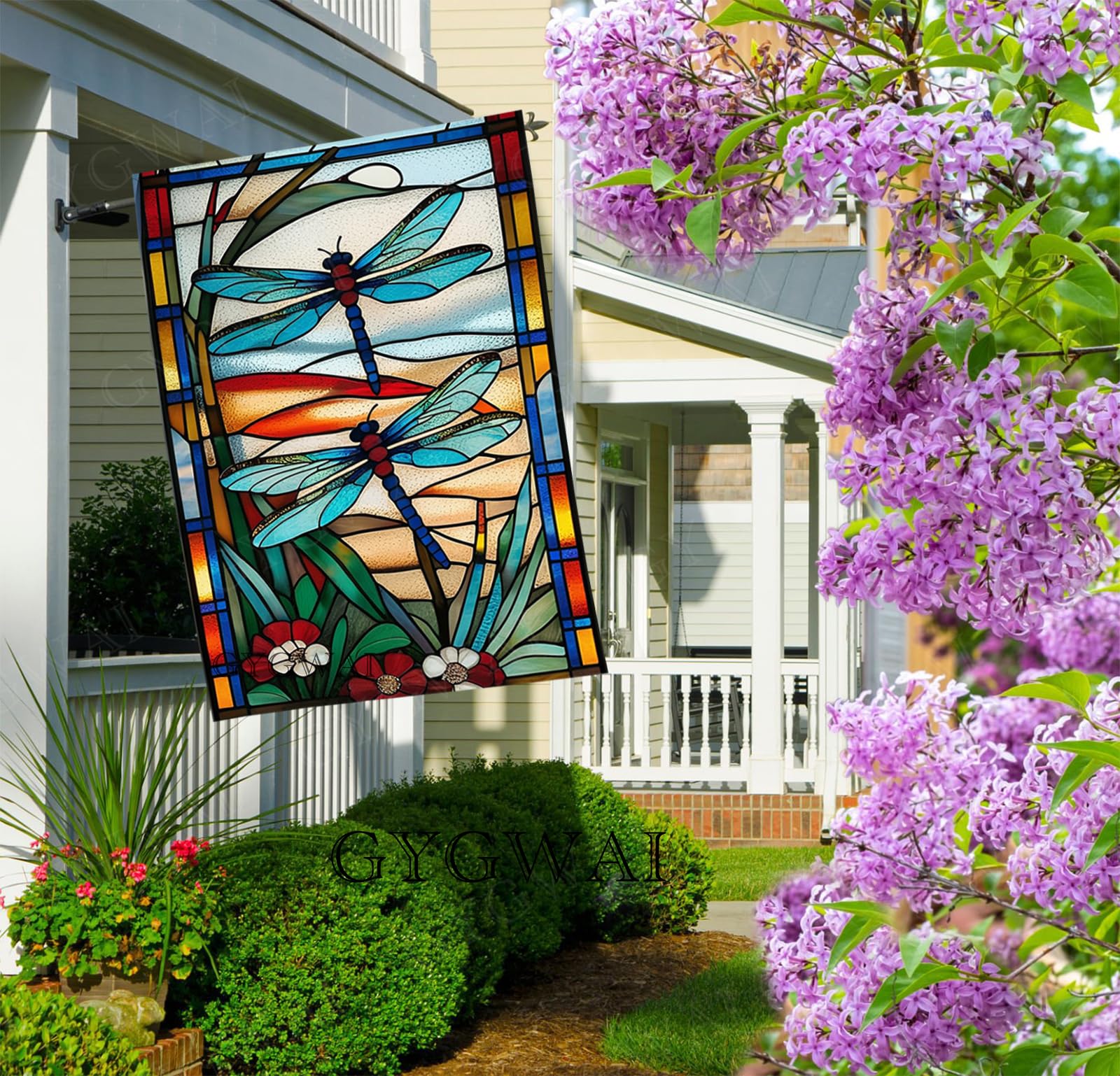 GYGWAI stained-glass dragonfly design adds artistic charm to porches.