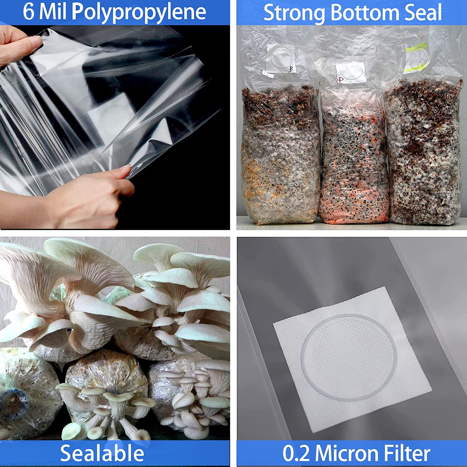 Gymgit 0.2-micron filter supports breathable growth in mushroom bags