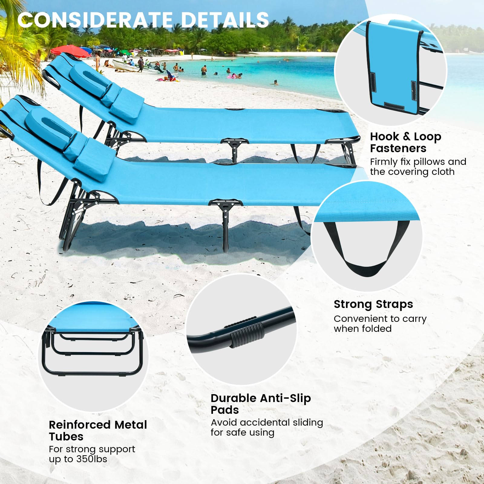 GYMAX backrest with four adjustable positions for personalized lounging.