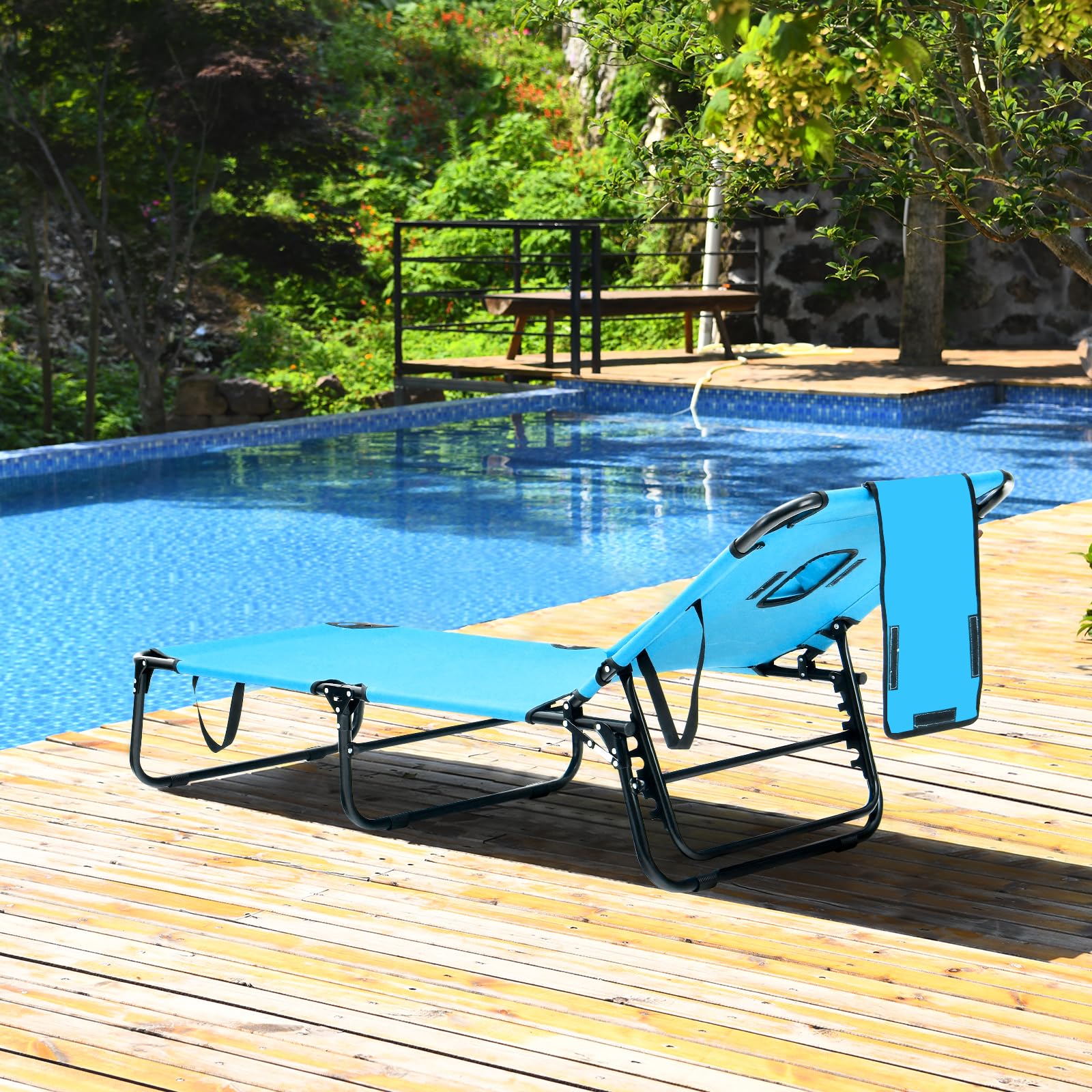 GYMAX detachable washable pillows for easy cleaning after sun sessions.
