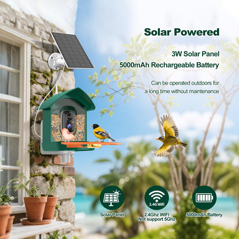 Gyozol bird feeder camera provides 2K live view for clear observation.