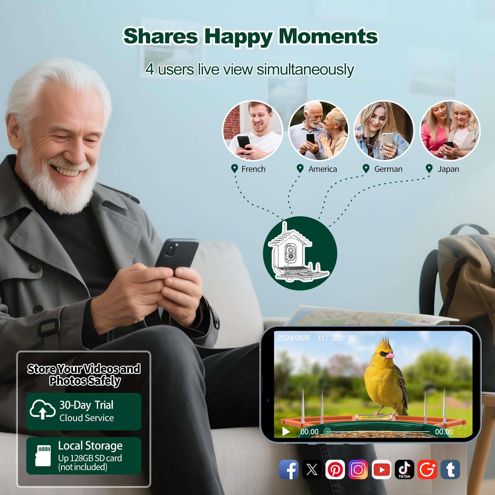 Gyozol AI identification feature helps identify visiting birds during watching.