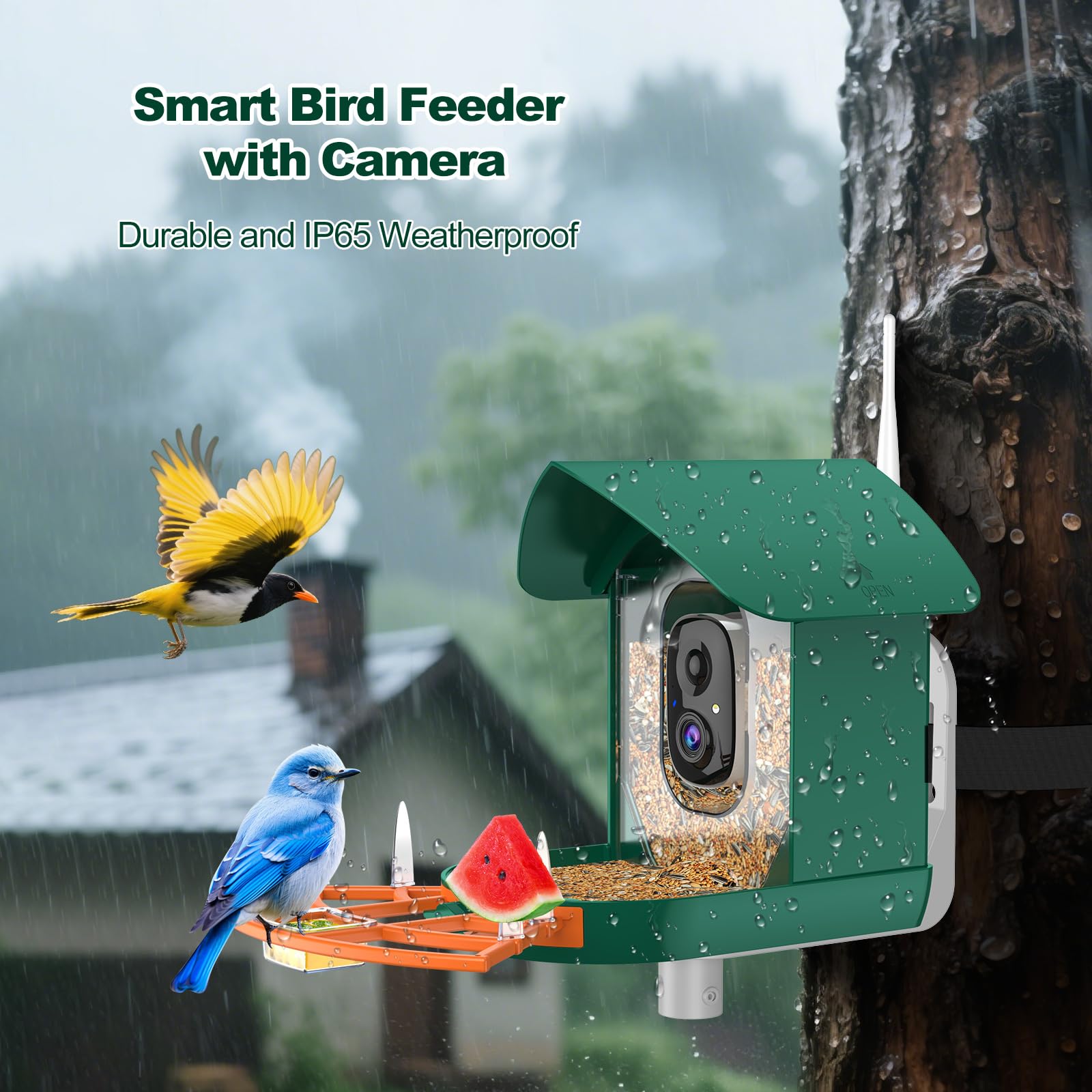 Gyozol solar powered bird feeder with 5000mAh battery for extended use.