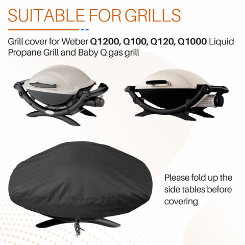 GYPNS Weber Q1200 grill cover fabric closeup; durable high-density polyester build