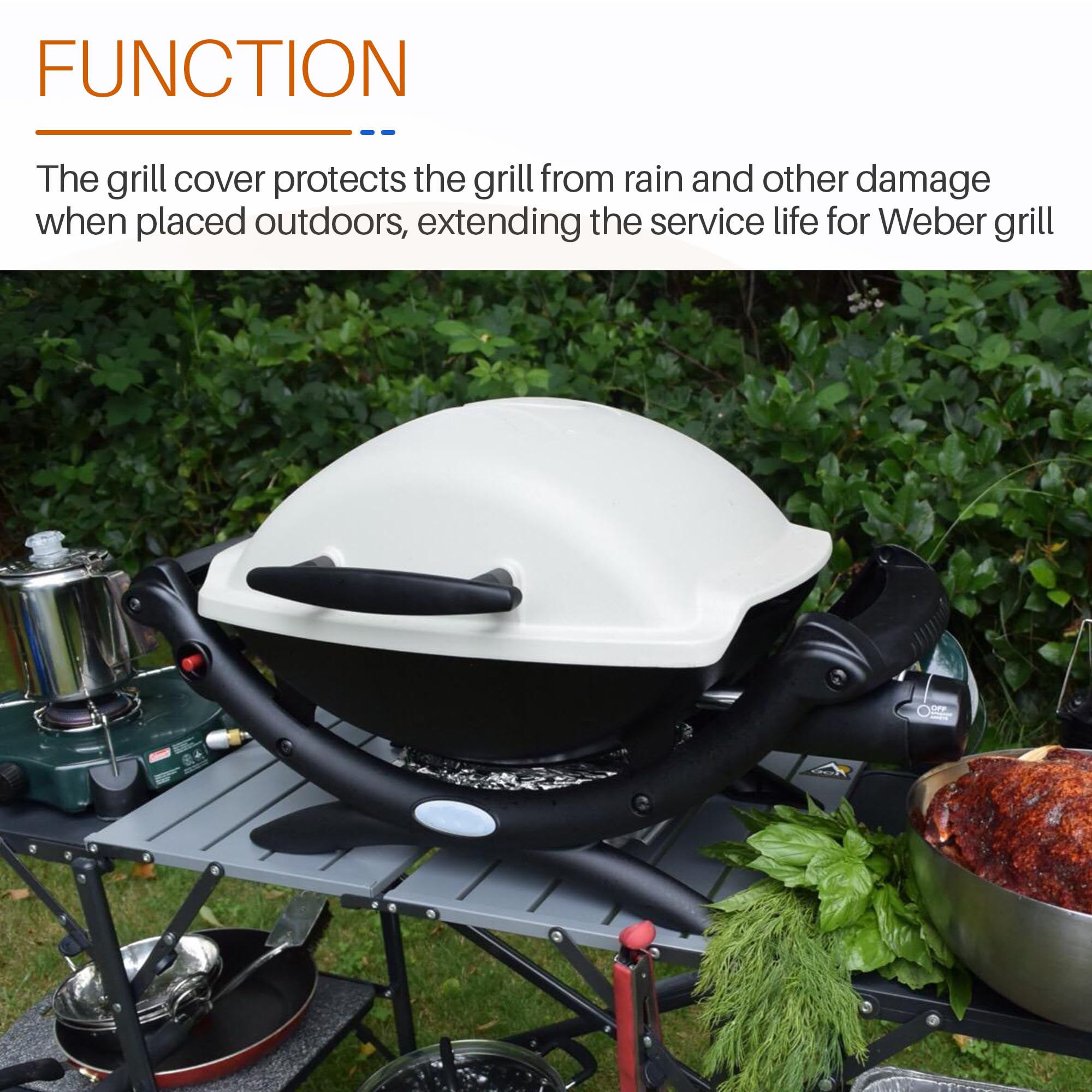 GYPNS Weber Q1200 grill cover packaged for compact storage