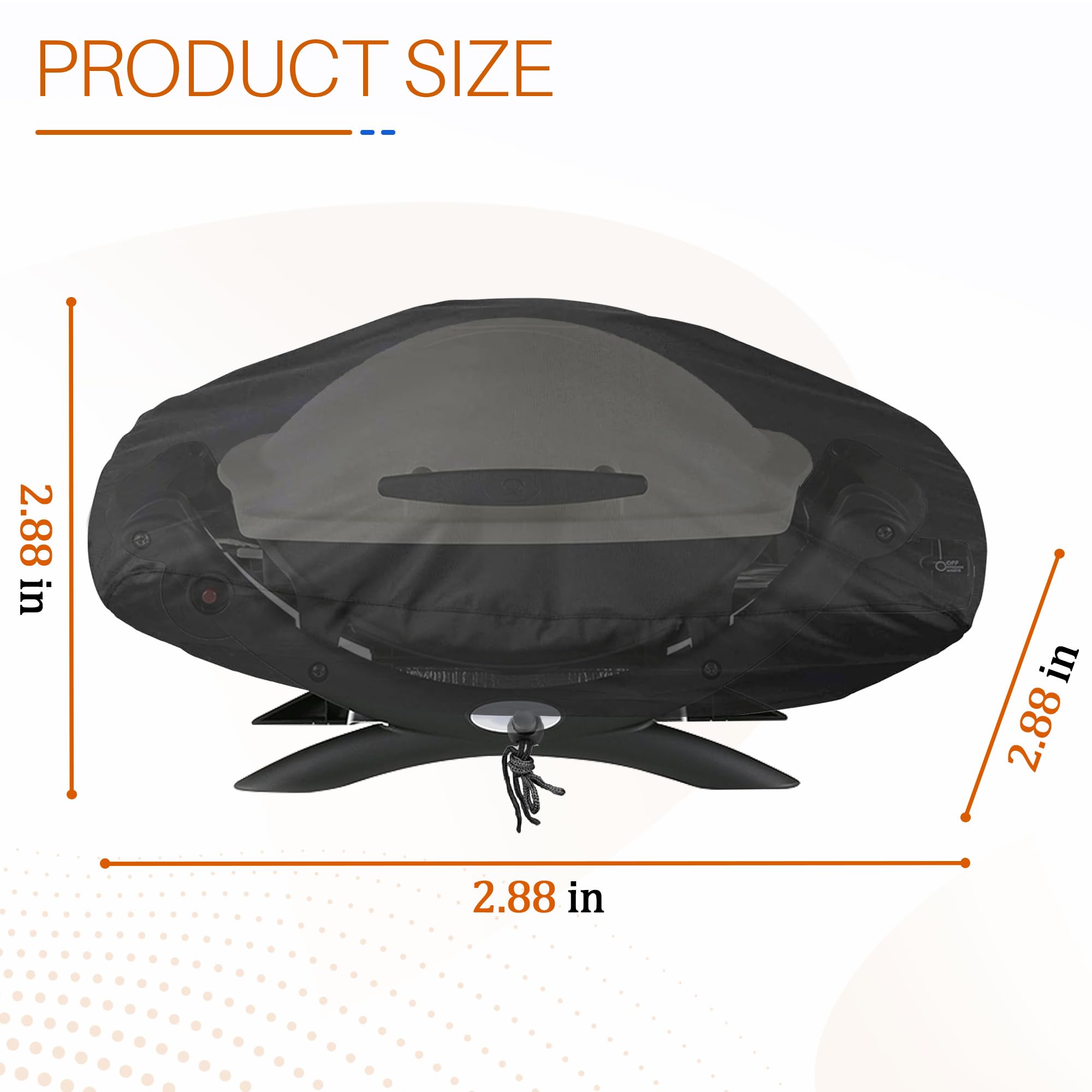 GYPNS Weber Q1200 grill cover side view; secure with adjustable drawstrings