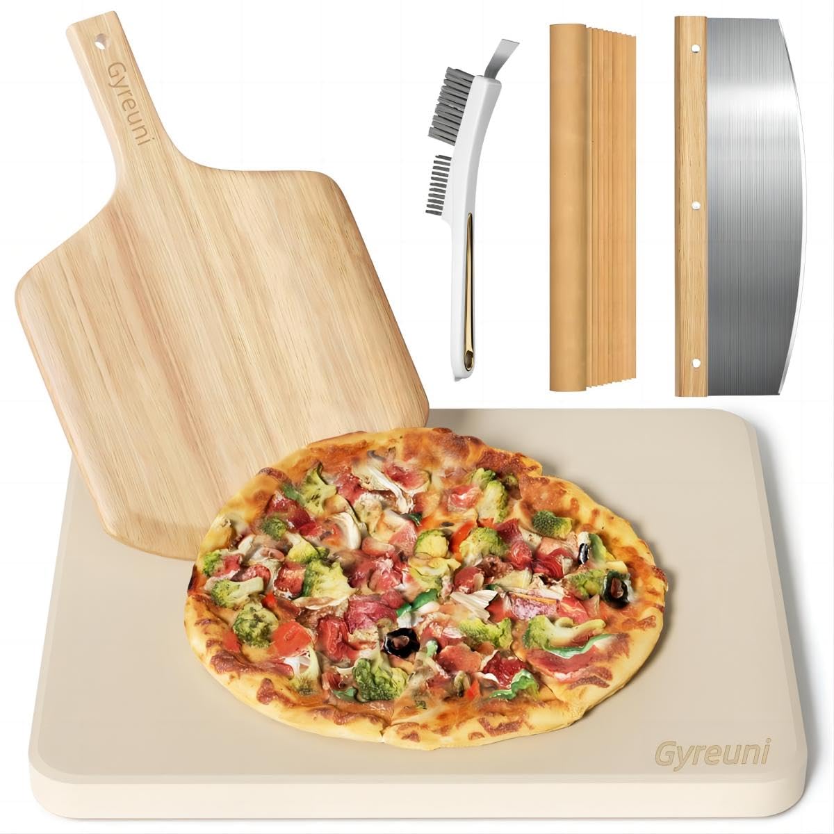 GyreUni pizza stone set 16x14 for even heat and crispy crust