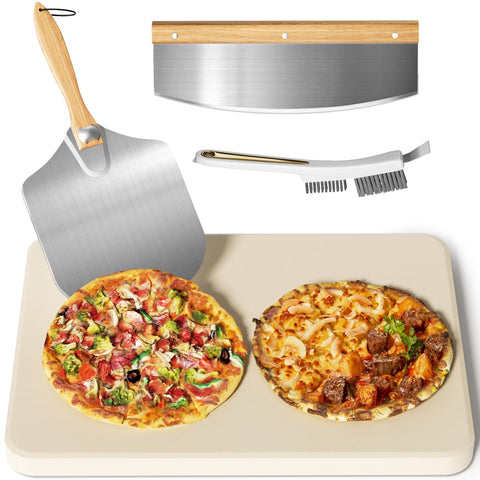 Gyreuni 20x13 inch rectangle pizza stone ready for oven or grill to achieve crispy crust