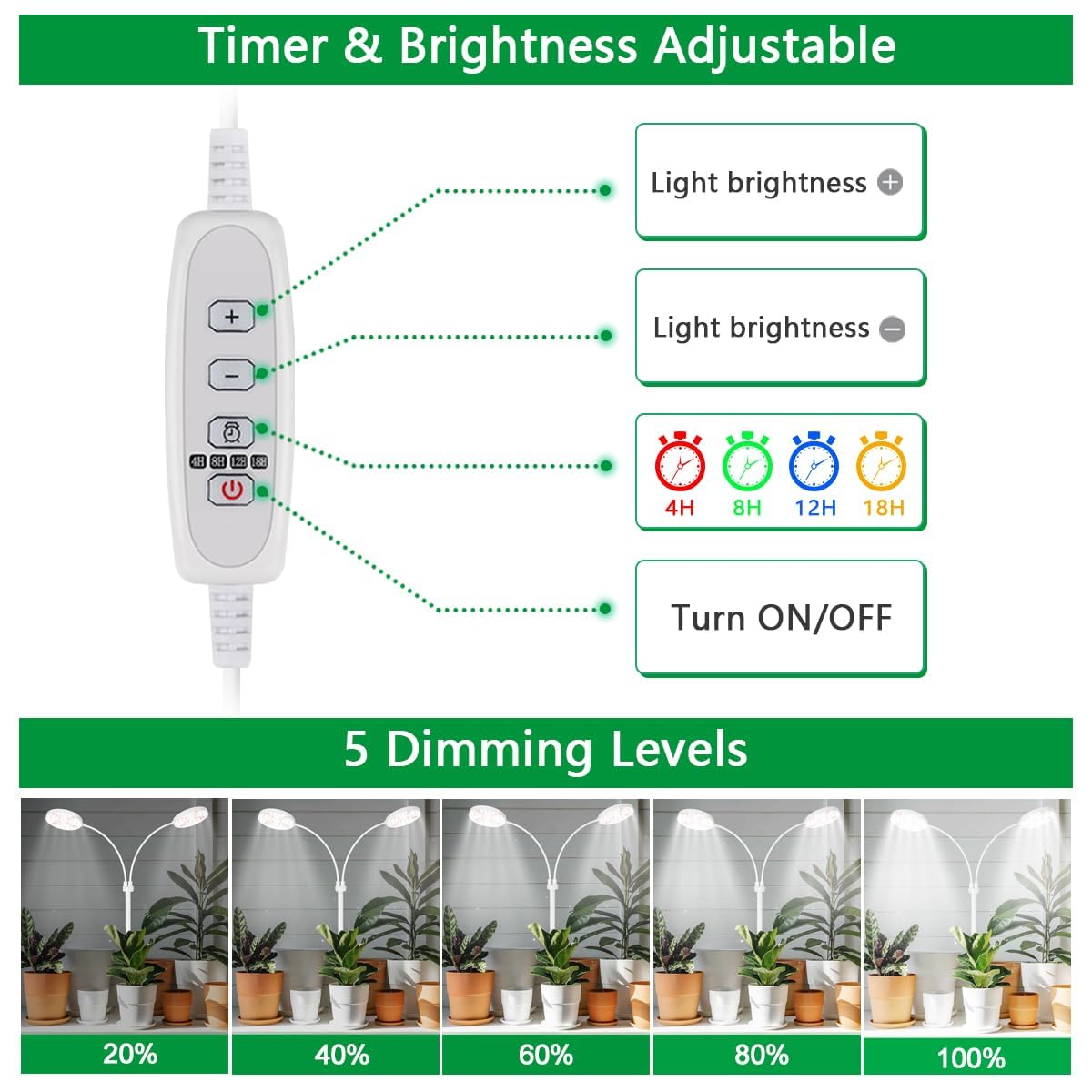 GYTF Grow Light Dual Ring 3.5in height adjustment adapts to plant height.