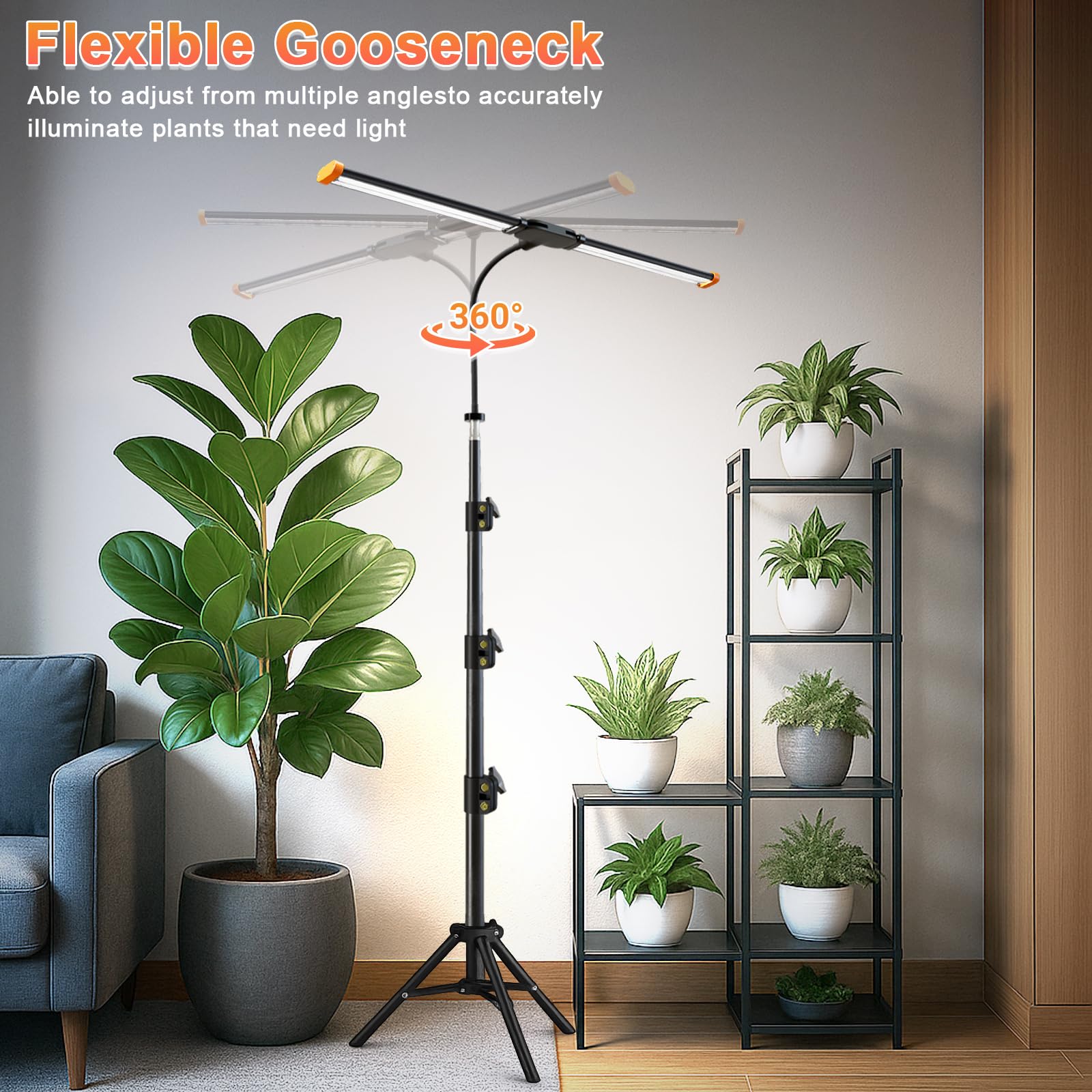 GYTF grow light with stand full-spectrum LED bar delivering 6000K white plus red and blue