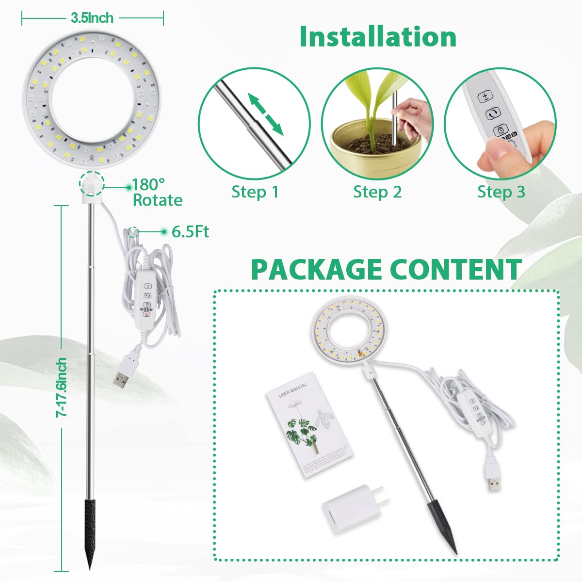 GYTF Halo grow light packaging shows quick setup and features.