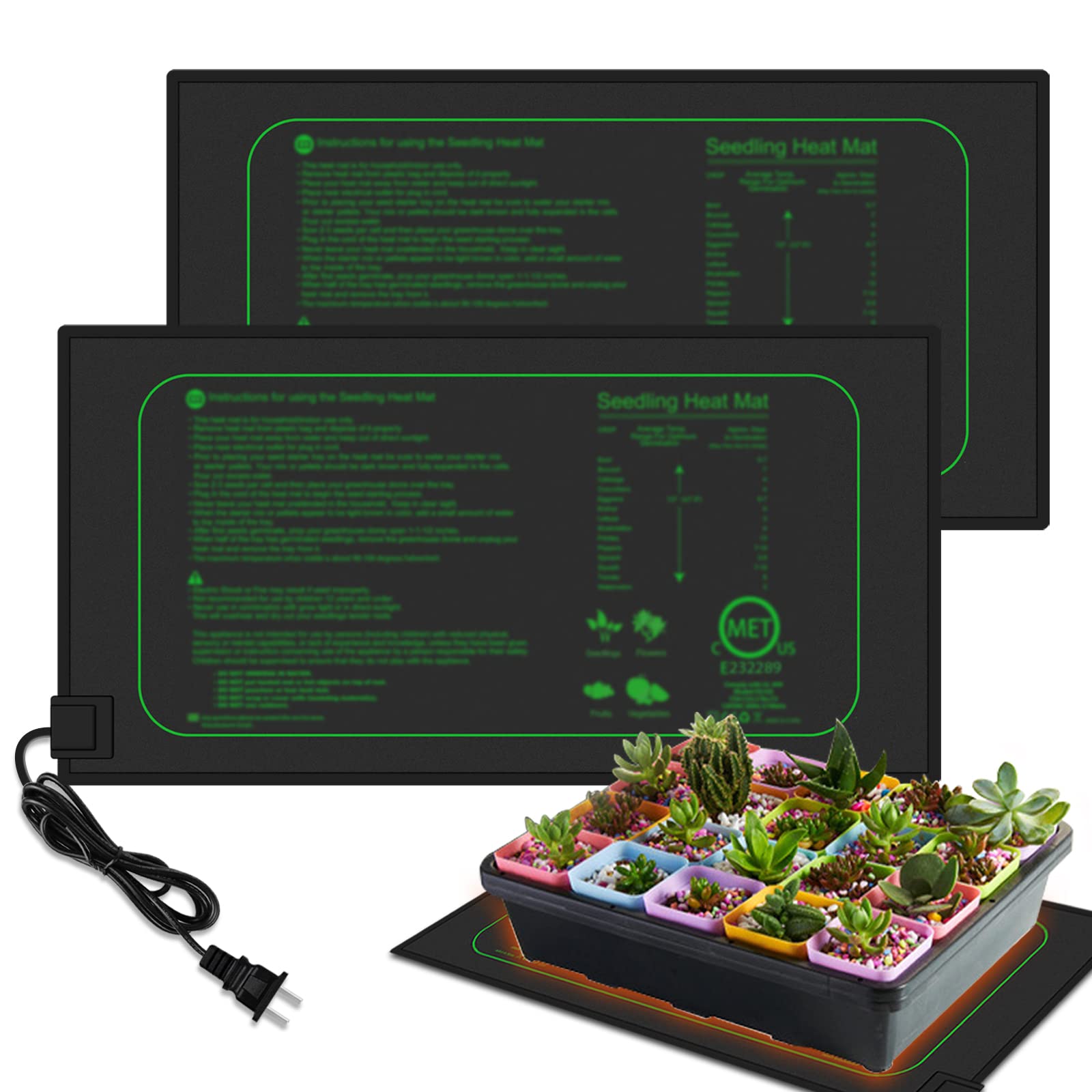 GYTF seedling heat mat under seed tray promotes even germination across flats.