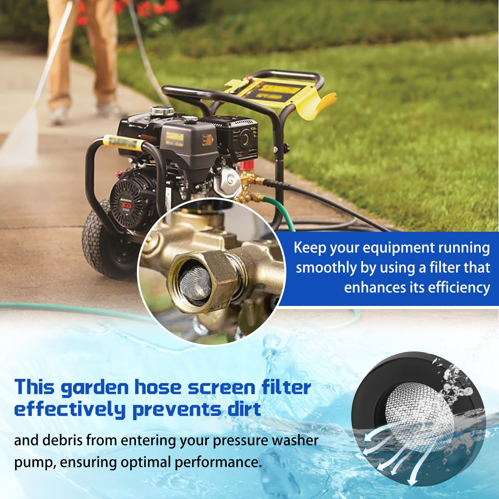GYUTONG 3-4 garden hose connector view highlighting filtration compatibility