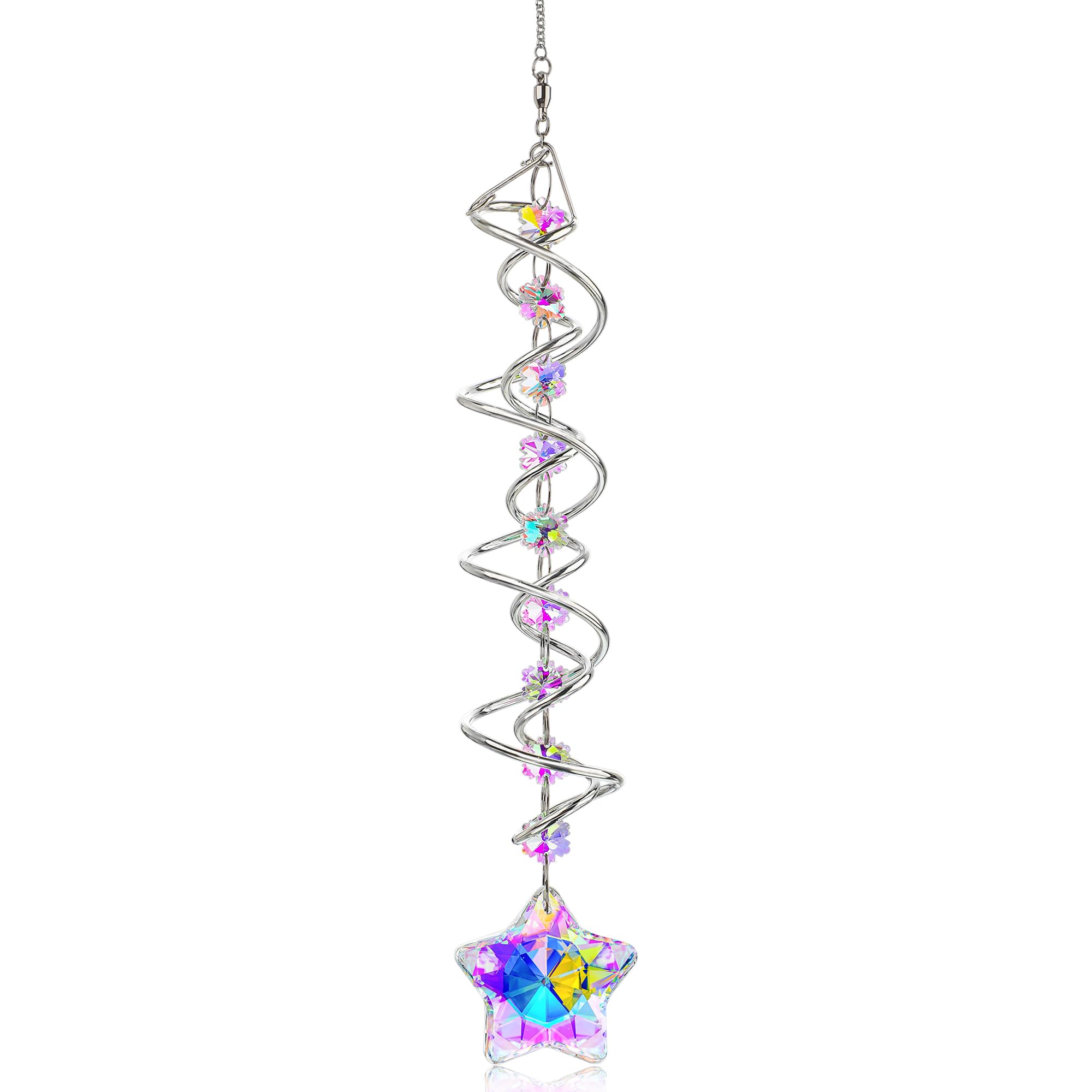 H&D Hyaline & Dora 21inch crystal suncatcher with double spiral design creates colorful window reflections.