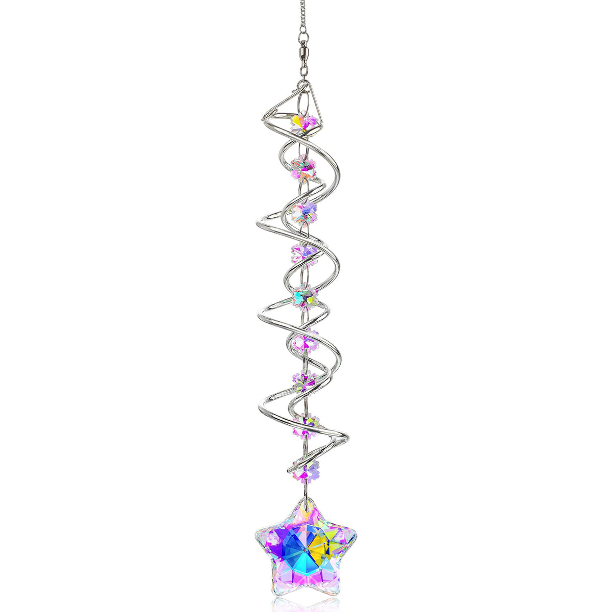 H&D Hyaline & Dora 21inch crystal suncatcher with double spiral design creates colorful window reflections.