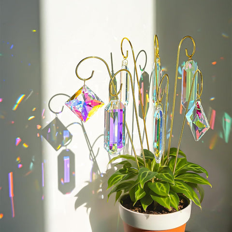 H&D HYALINE & DORA 7-pack AB crystal suncatchers casting rainbow prisms on windows