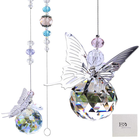 H&D HYALINE & DORA butterfly prism suncatcher casting vivid rainbows near a window