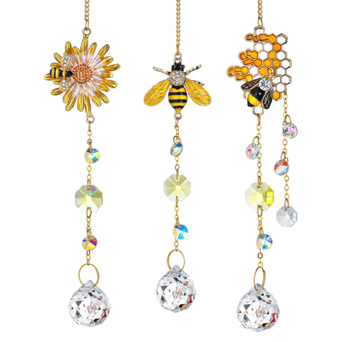 H&D HYALINE & DORA crystal honeycomb bee suncatcher casts vivid rainbows indoors.