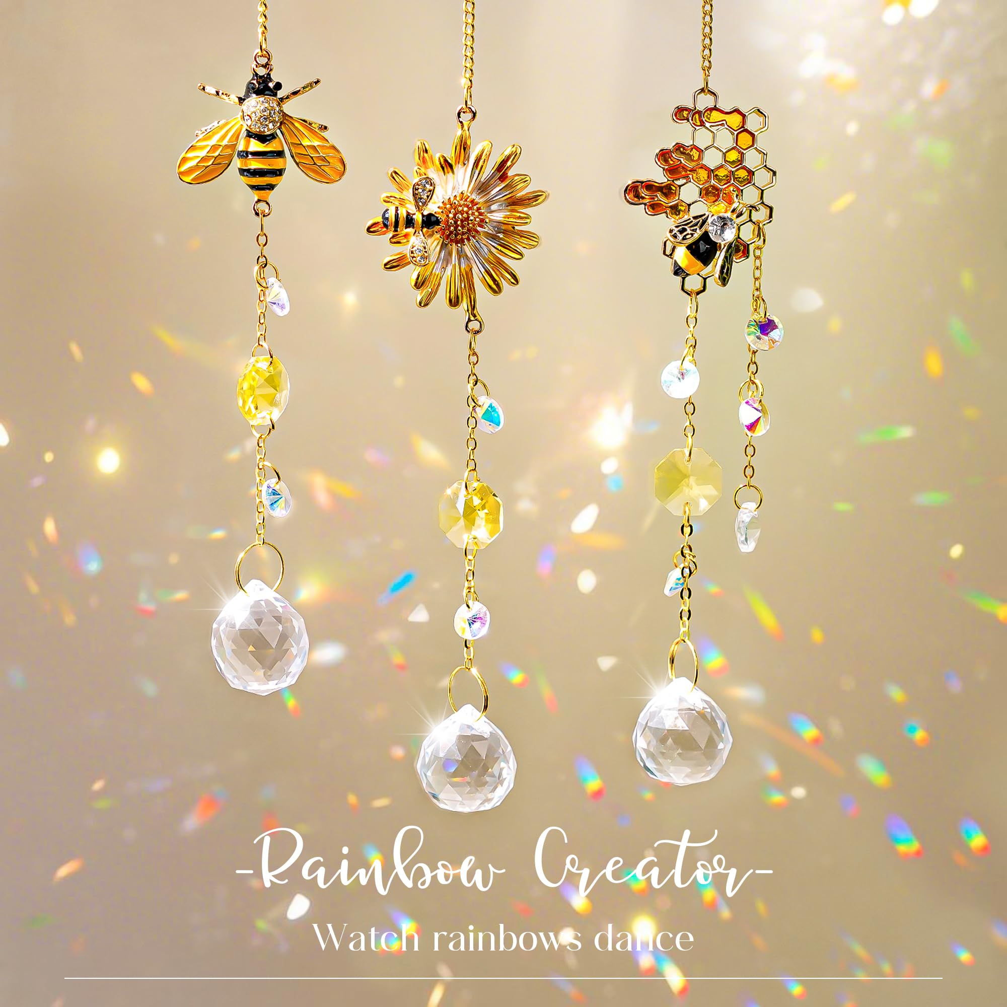 H&D HYALINE & DORA crystal honeycomb bee suncatcher brightens windows with crystals.
