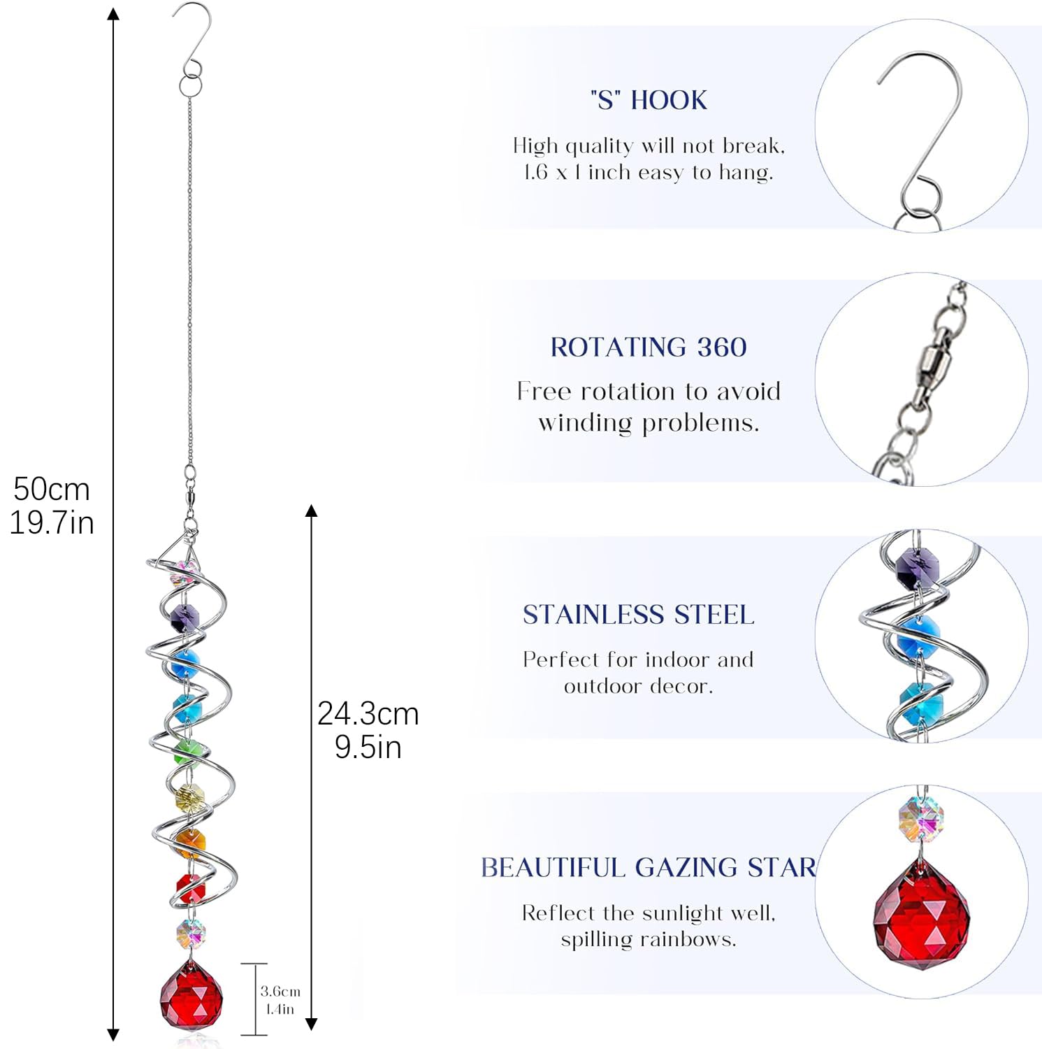 H and D Hyaline and Dora stainless steel hanging hook supports effortless swiveling.