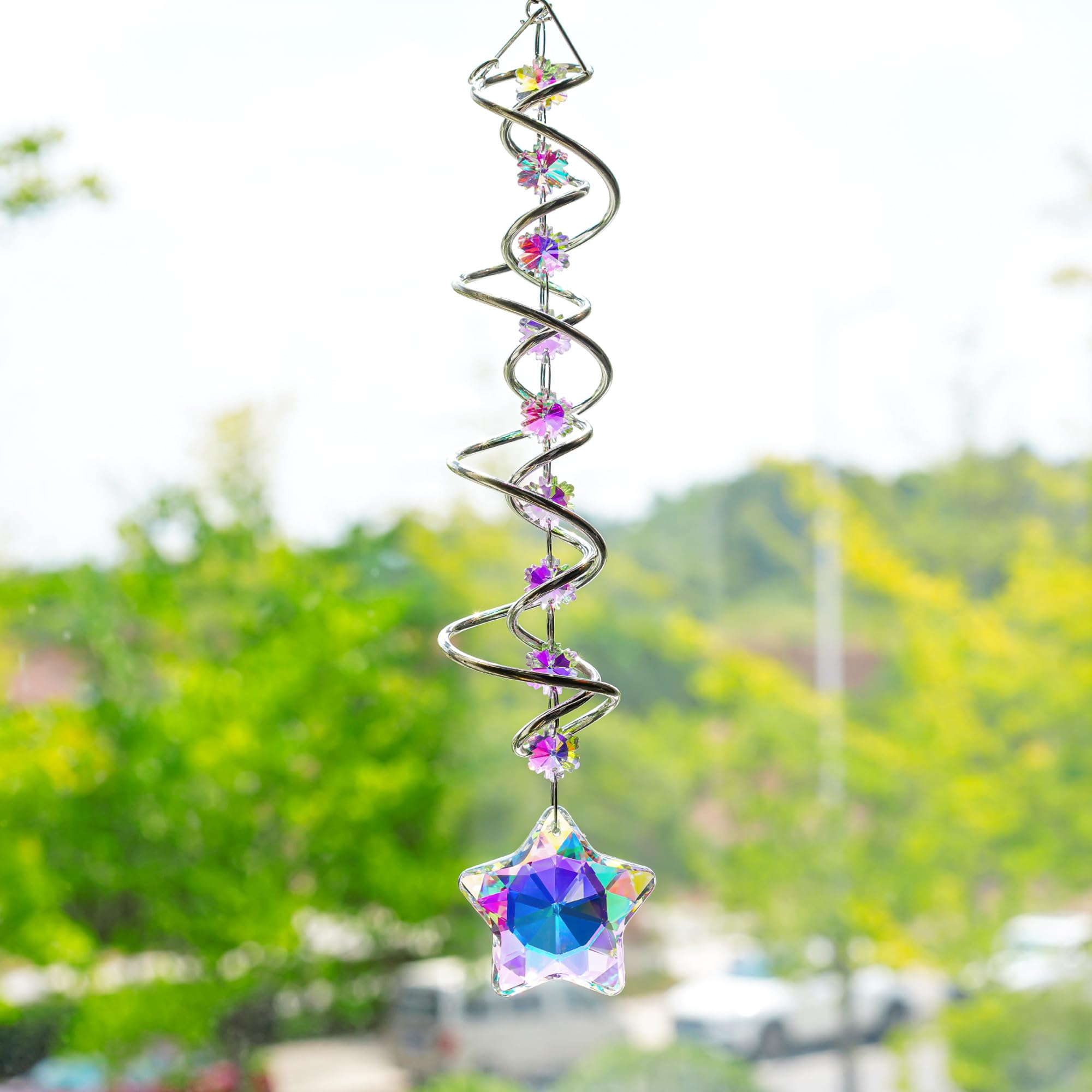 H&D Hyaline & Dora wind spinner with spiral tail adds tranquil movement in a gentle breeze.