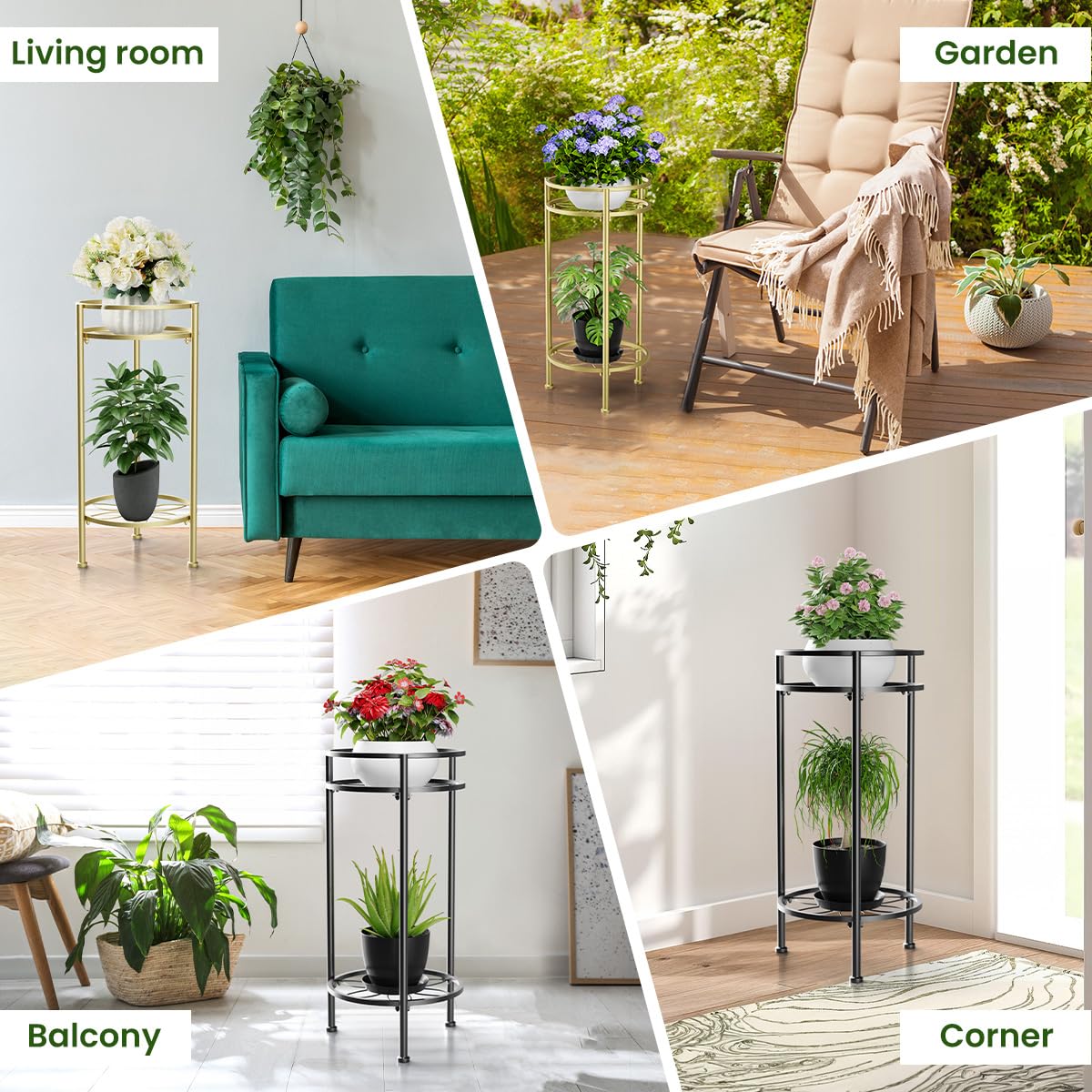 H HOMEXIN 23.4-inch 2-tier rack elevates plants while protecting floors.