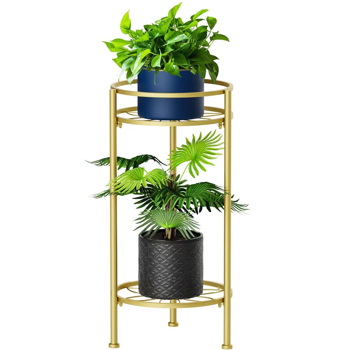 H HOMEXIN 2-tier plant stand demonstrates stable triangle support for heavy pots.
