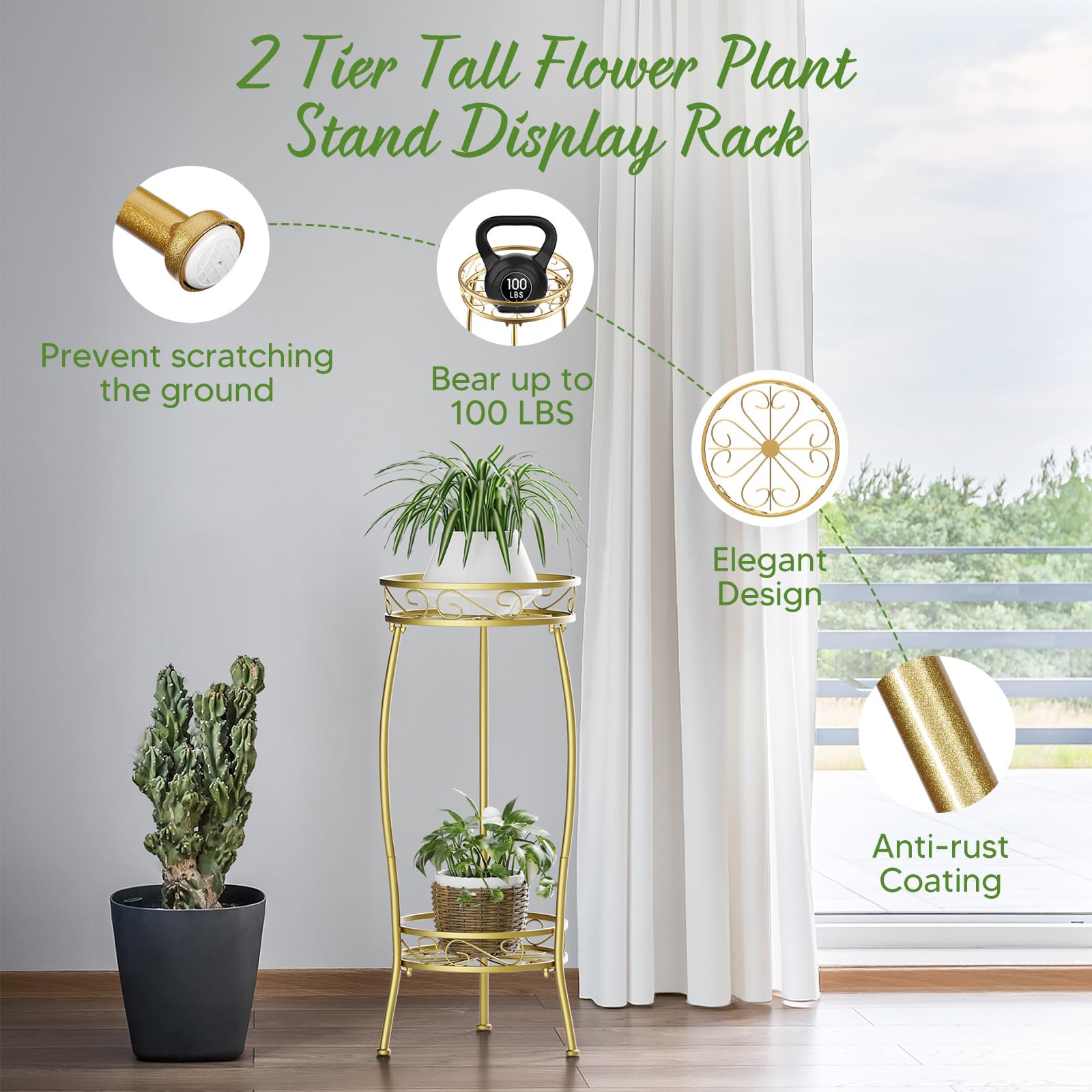 H HOMEXIN rustproof metal plant stand with weather-resistant coating for outdoor durability.