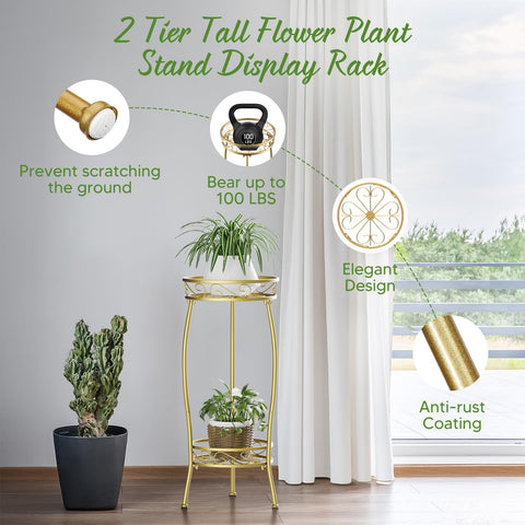 H HOMEXIN rustproof metal plant stand with weather-resistant coating for outdoor durability.