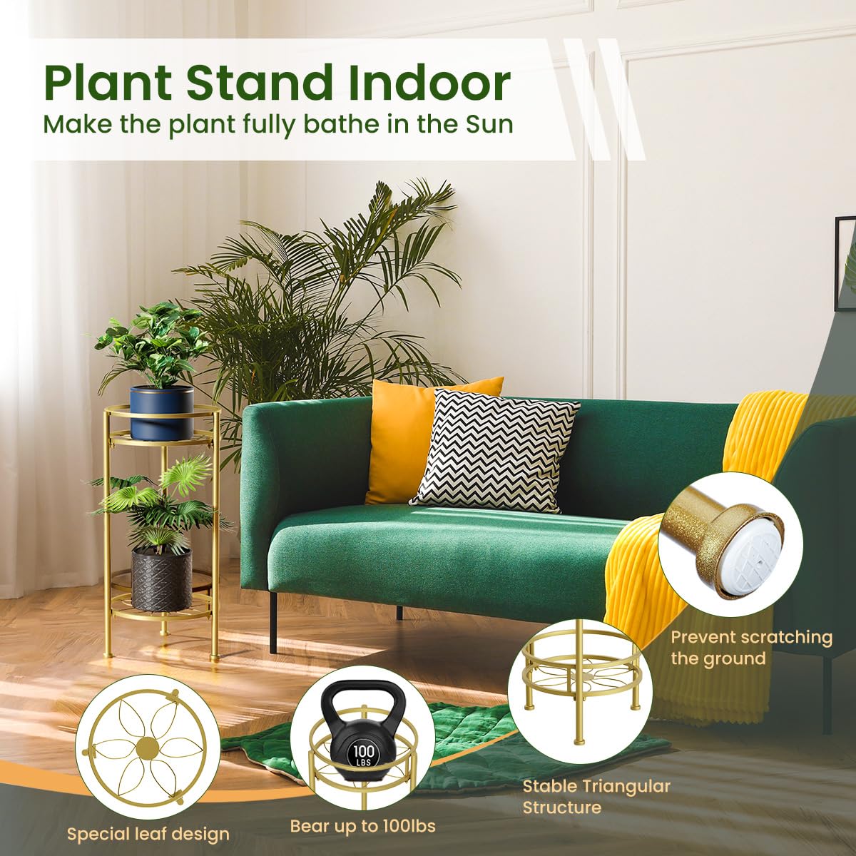 H HOMEXIN corner-display plant stand highlights compact footprint for small spaces.