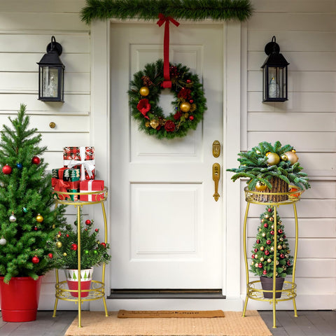H HOMEXIN height-adjustable plant stand offers two ground heights for flexible setup.