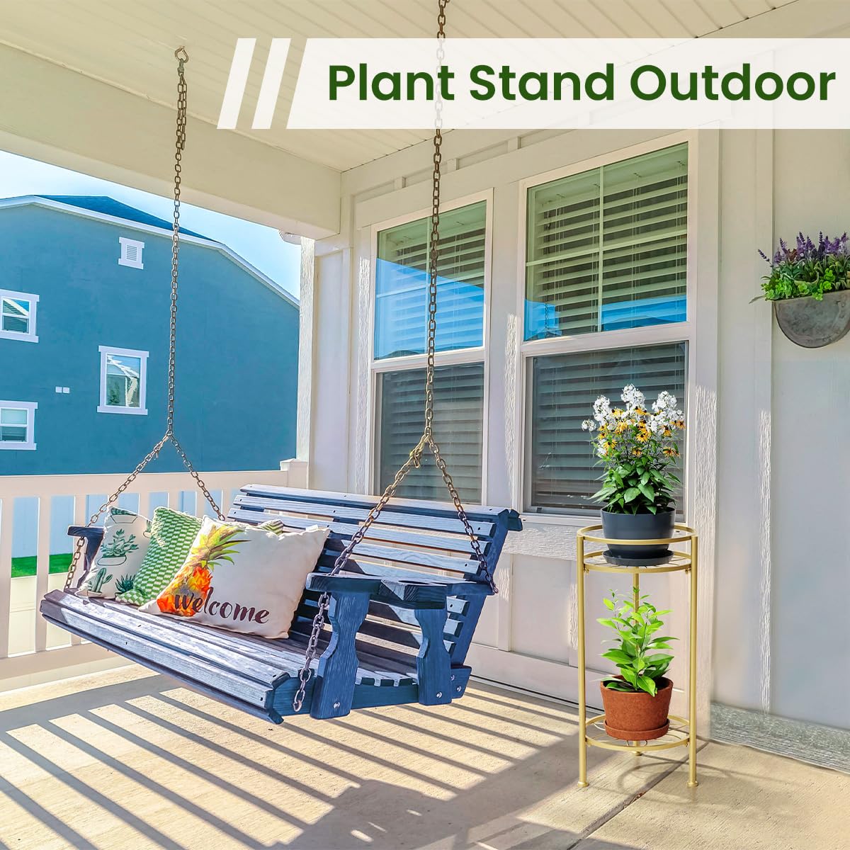 H HOMEXIN plant stand indoors or outdoors with rustproof finish for durable display.