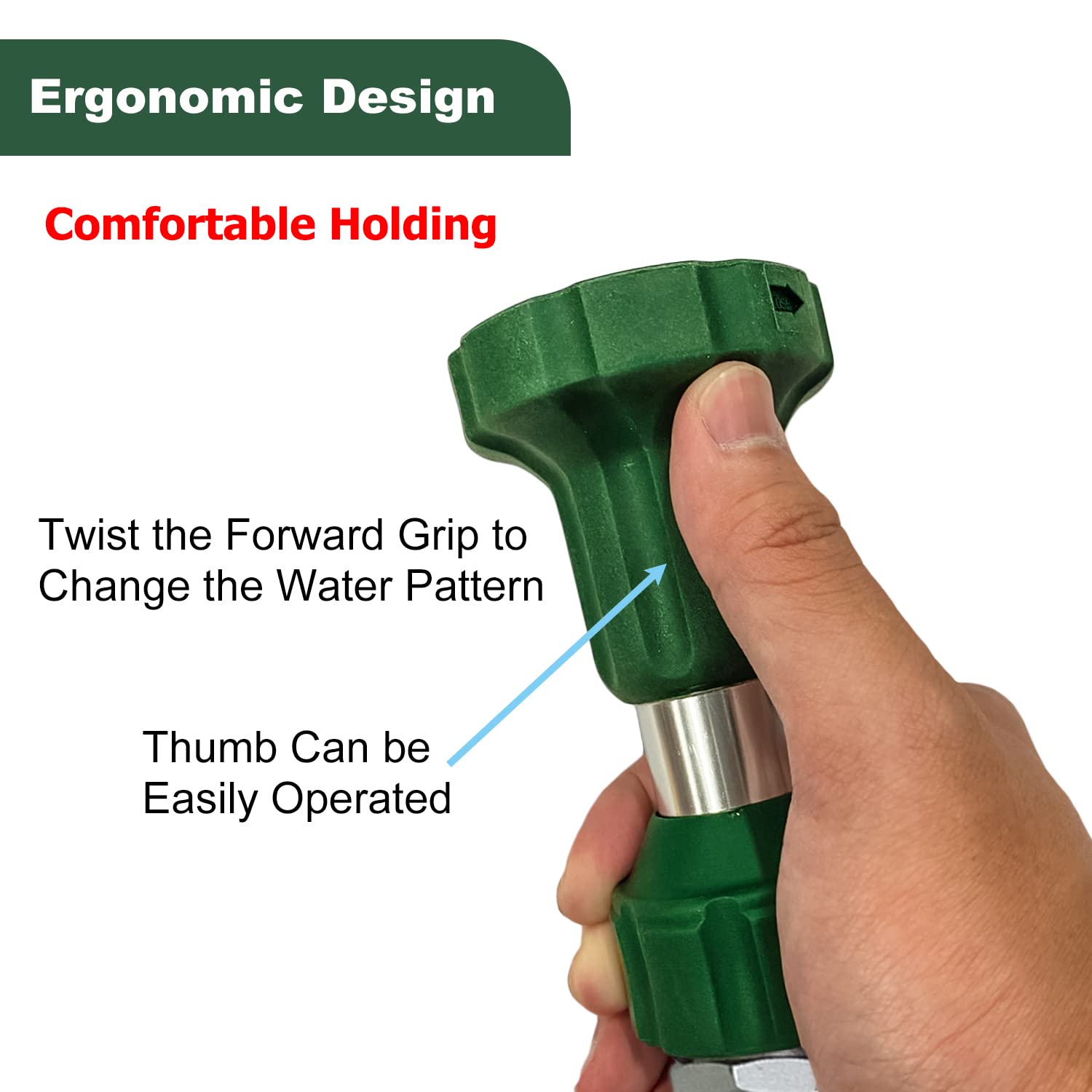 H2O WORKS adjustable patterns cone, jet, and full for precise irrigation.